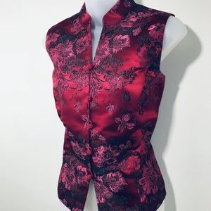 VINTAGE kimono red silky satin floral vest